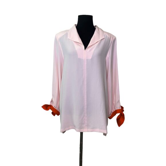 Dovima Paris Pink Silk long sleeves red wrist ties tunic top blouse size S - Picture 8 of 14